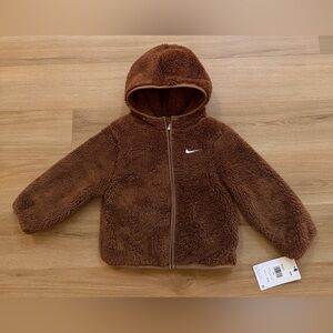 NWT. Nike Faux Sherpa Fleece Full Zip Hoodie Jacket, Chocolate Brown, Size 24M